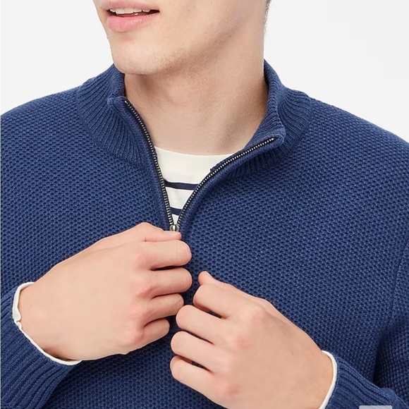 J crew heather nightfall Cotton honeycomb knit half-zip - Picture 2 of 4